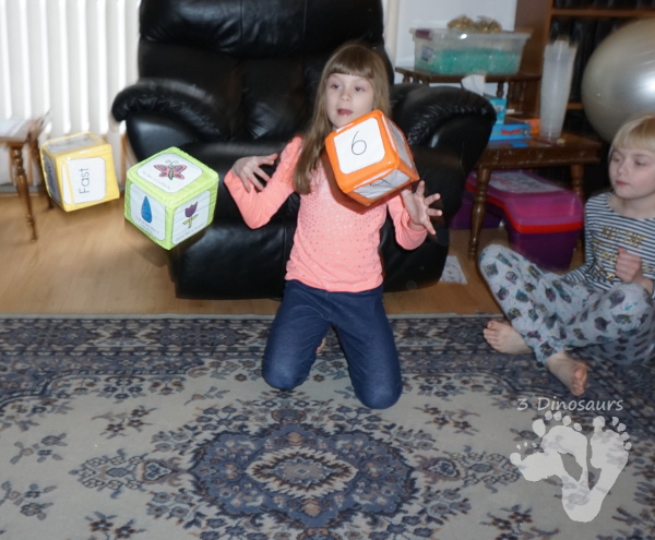 Free Spring Themed Gross Motor Dice - movement and speed dice for kids to have fun with - 3Dinosaurs.com