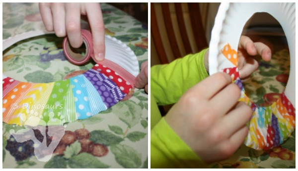 Fun Fine Motor Craft: Washi Tape Rainbow Wreaths - these are great for spring or St. Patrick's day - 3Dinosaurs.com