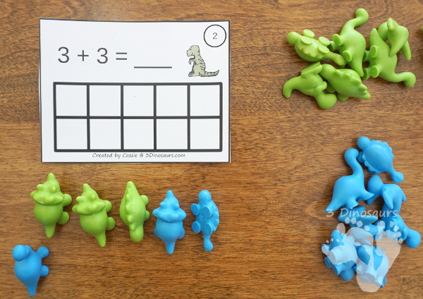 Free Dinosaur Ten Frame Addition Cards - 12 cards with recording sheet with two styles of cards - 3Dinosaurs.com