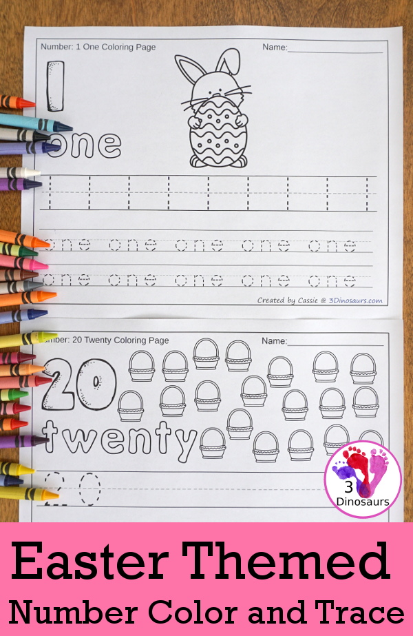 No-Prep Easter Themed Number Color and Trace - easy no-prep printables with three fun Easter themes 44 pages for each set with two options for the numbers tracing or writing $ - 3Dinosaurs.com #noprepprintable #easterprintables #numbersforkids