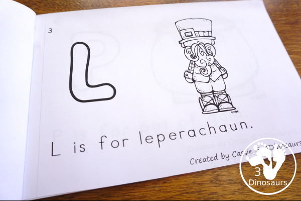 Free St Patrick's Day ABC Easy Reader Book - with 8 pages and 7 fun St Patrick's Day themes. You have letters to color, picture to match and sentences to read - 3Dinosaurs.com