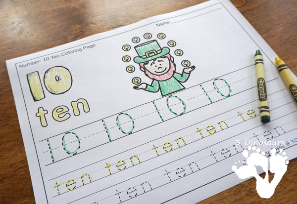 No-Prep St Patrick's Day Themed Number Color and Trace - easy no-prep printables with a fun heart theme 44 pages with two options for the numbers tracing or writing $ - 3Dinosaurs.com #noprepprintable #stpatricksdayprintables #numbersforkids