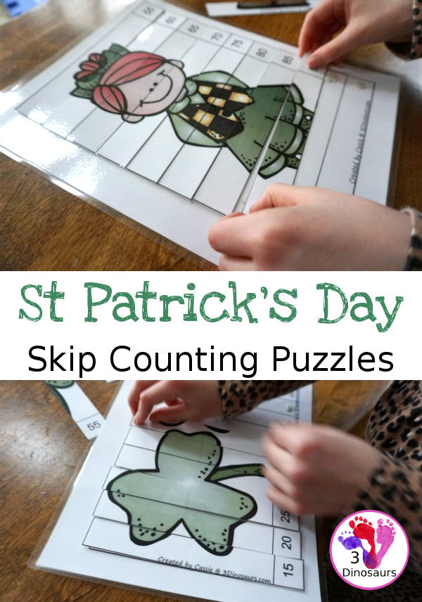 Free Hands-On St Patrick's Day Skip Counting Puzzles - work on skip counting by 5 with these fun puzzles. - 3Dinosaurs.com
