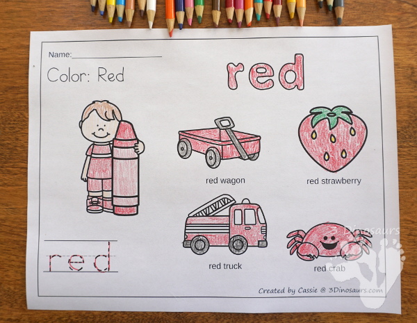 Color Coloring Pages - 11 color coloring pages in an easy no-prep format - 3Dinosaurs.com