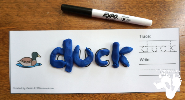 CVC, CVCC and CVCe Word Playdough Mats with Pictures - a fun collection of mats that have playdough word with tracing and writing area for the word with a matching picture of the word. They are a great way to work on learning words  - 3Dinosaurs.com