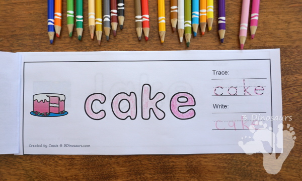 CVC, CVCC and CVCe Word Playdough Mats with Pictures - a fun collection of mats that have playdough word with tracing and writing area for the word with a matching picture of the word. They are a great way to work on learning words  - 3Dinosaurs.com