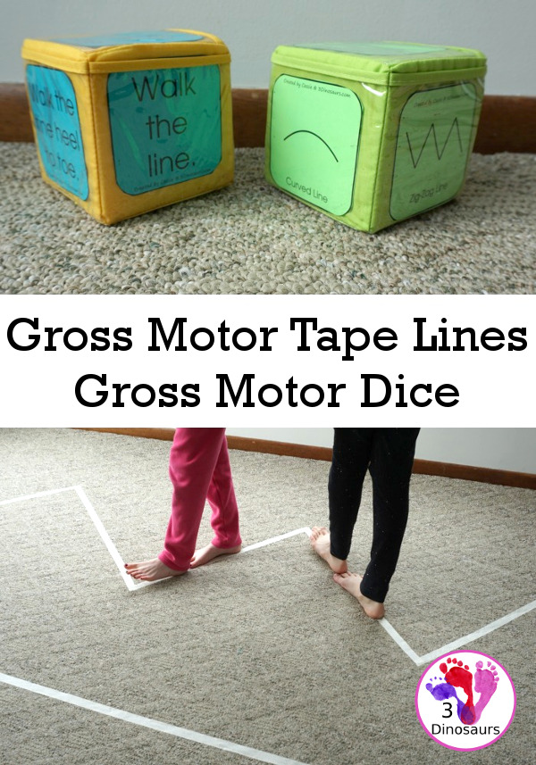 Free Gross Motor Tape Lines Gross Motor Dice - 3 line types and 6 line walking activities to do  - 3Dinosaurs.com