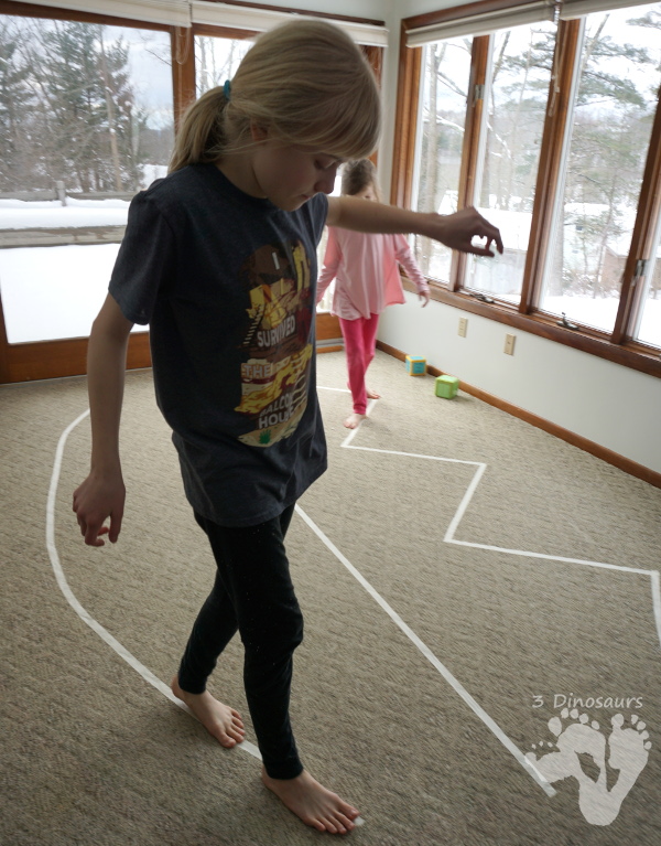 Free Gross Motor Tape Lines Gross Motor Dice - 3 line types and 6 line walking activities to do  - 3Dinosaurs.com