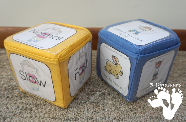 Free Hopping Gross Motor Dice -  6 movements with speed dice included with dice and dice inserts - 3Dinosaurs.com