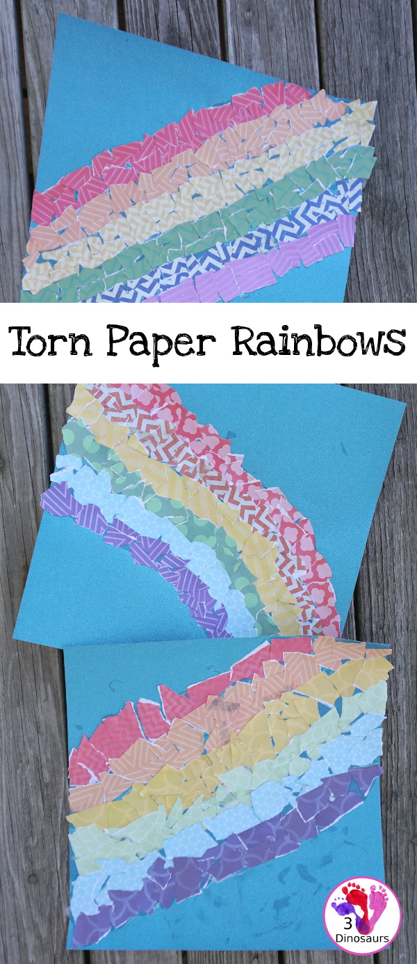 Torn Scrapbook Paper Rainbow - fun and easy craft for different ages to work on together with work on fine motor skills - 3Dinosaurs.com