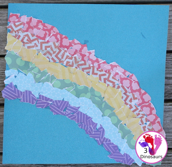Torn Scrapbook Paper Rainbow - fun and easy craft for different ages to work on together with work on fine motor skills - 3Dinosaurs.com