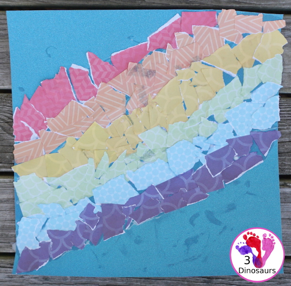 Torn Scrapbook Paper Rainbow - fun and easy craft for different ages to work on together with work on fine motor skills - 3Dinosaurs.com
