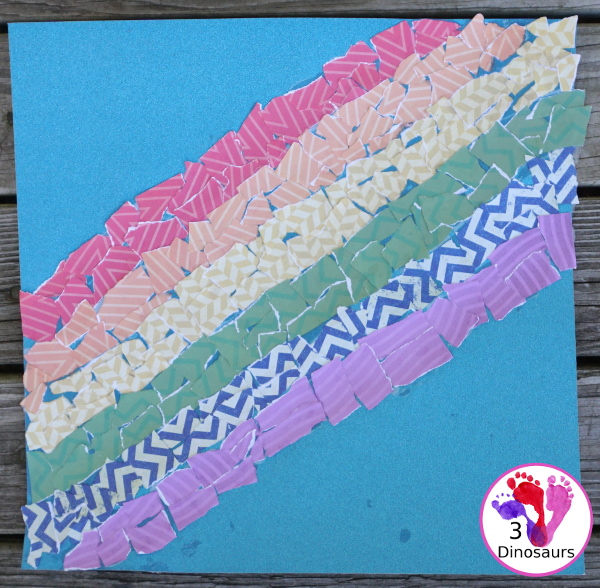 Torn Scrapbook Paper Rainbow - fun and easy craft for different ages to work on together with work on fine motor skills - 3Dinosaurs.com