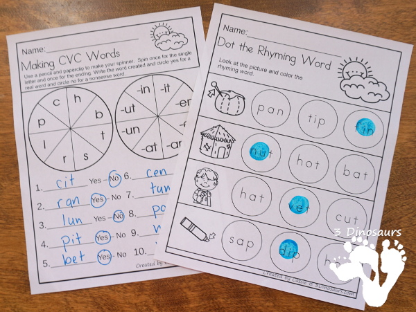 Rain & Umbrella Themed Spring Pack For PreK & Kindergarten- with loads of activities that work on ABCs, numbers, math counting and more - It has a mix of hands-on and no-prep activities - 3Dinosaurs.com