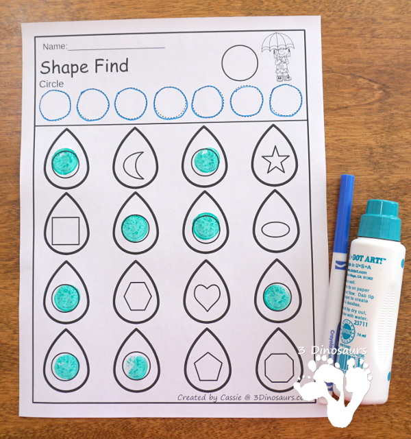 Rain Themed Number Finds: ABCs, Numbers, Shapes, Sight Words Preprimer & Primer - no-prep printables with a rain theme - 3Dinosaurs.com