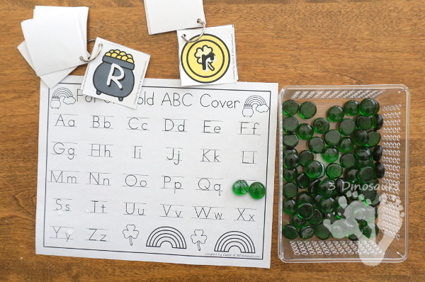 Free St Patrick's Day ABC Pot of Gold Matching With Tracing - all 26 letter of the alphabet with uppercase and lowercase letters with two options for recording - 3Dinosaurs.com