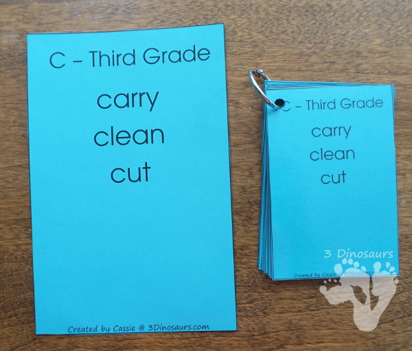 Free Dolch Sight Word Third Grade Wall Cards - word sorted by letter - 3Dinosaurs.com