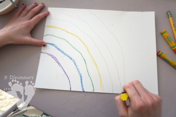 Watercolor Rainbow Process Art - kids can great creative and explore how water spreads things out with this craft for St. Patricks Day or springtime - 3Dinosaurs.com