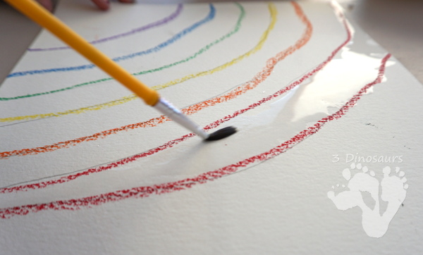 Watercolor Rainbow Process Art - kids can great creative and explore how water spreads things out with this craft for St. Patricks Day or springtime - 3Dinosaurs.com