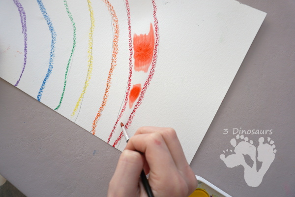 Watercolor Rainbow Process Art - kids can great creative and explore how water spreads things out with this craft for St. Patricks Day or springtime - 3Dinosaurs.com