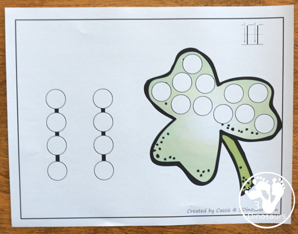 Clover & Rainbow Dot the Number Count the Number - this is a fun counting activity with dot markers that works on numbers 0 to 20 with color or black and white options - 3Dinosaurs.com #stpatricksday #dotmaker #doadot #numbers #counting  #kindergarten #prek