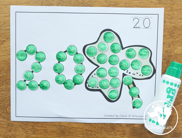 Clover & Rainbow Dot the Number Count the Number - this is a fun counting activity with dot markers that works on numbers 0 to 20 with color or black and white options - 3Dinosaurs.com #stpatricksday #dotmaker #doadot #numbers #counting  #kindergarten #prek