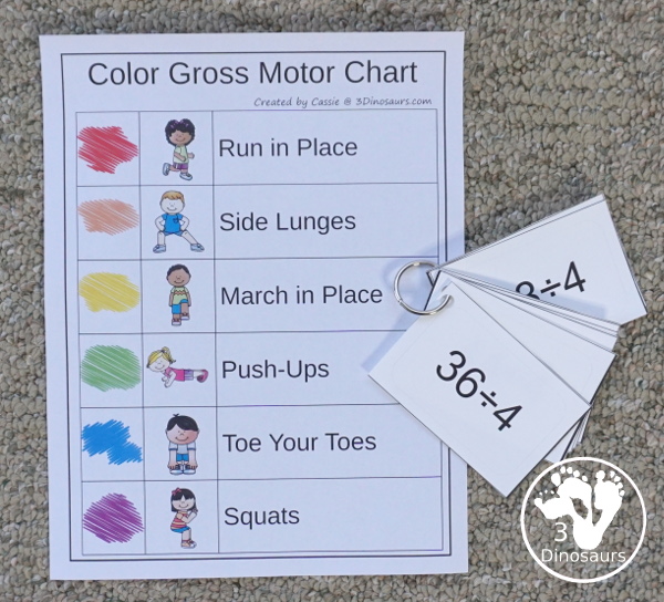 Free Color Themed Gross Motor Dice - with 9 gross motor movements for kids to do with a color code and 4 different sheets to use with the color theme dice - 3Dinosaurs.com