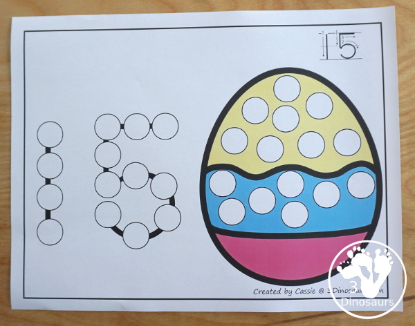 Easter Dot the Number Count the Number - this is a fun counting activity with Easter eggs and dot markers that works on numbers 0 to 20 with color or black and white options - 3Dinosaurs.com #easter #dotmaker #doadot #numbers #counting  #kindergarten #prek