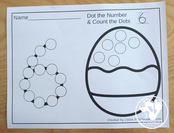 Easter Dot the Number Count the Number - this is a fun counting activity with Easter eggs and dot markers that works on numbers 0 to 20 with color or black and white options - 3Dinosaurs.com #easter #dotmaker #doadot #numbers #counting  #kindergarten #prek