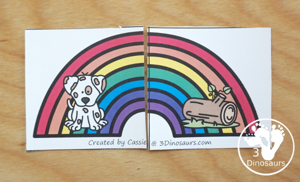 Free Rainbow Matching: CVC, CVCe & CVCC - a mix of matching cards to use with kids for rhyming words. You have 44 fun puzzles to learn with. - 3Dinosaurs.com
