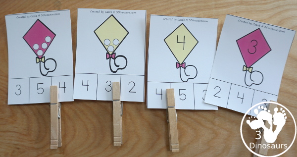 Spring Activities Pack with Prewriting, Shapes, ABCs, and Numbers - 191 pages of activities with no-prep pages, clip cards and tracing strips to help with learning skills with cute kites - 3Dinosaurs.com