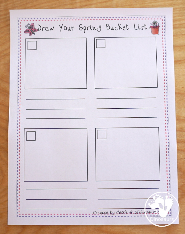 Free Spring Bucket Lists - 3 options for writing the lists - 3Dinosaurs.com