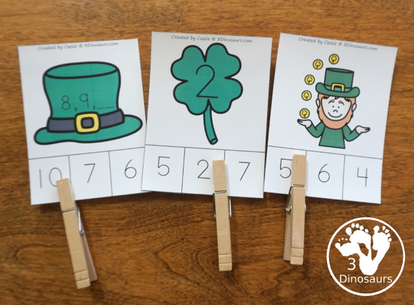 St. Patrick's Day Activities Pack with Prewriting, Shapes, ABCs, and Numbers - 191 pages of activities with no-prep pages, clip cards and tracing strips to help with learning skills - 3Dinosaurs.com