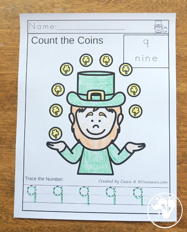 St. Patrick's Day Activities Pack with Prewriting, Shapes, ABCs, and Numbers - 191 pages of activities with no-prep pages, clip cards and tracing strips to help with learning skills - 3Dinosaurs.com