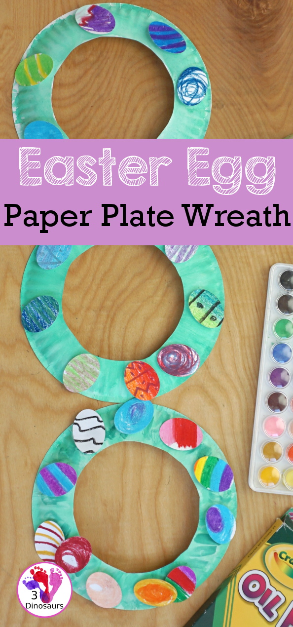 Easy to Make Easter Egg Wreath - a fun wreath for Easter that kids will just love to make - 3Dinosaurs.com