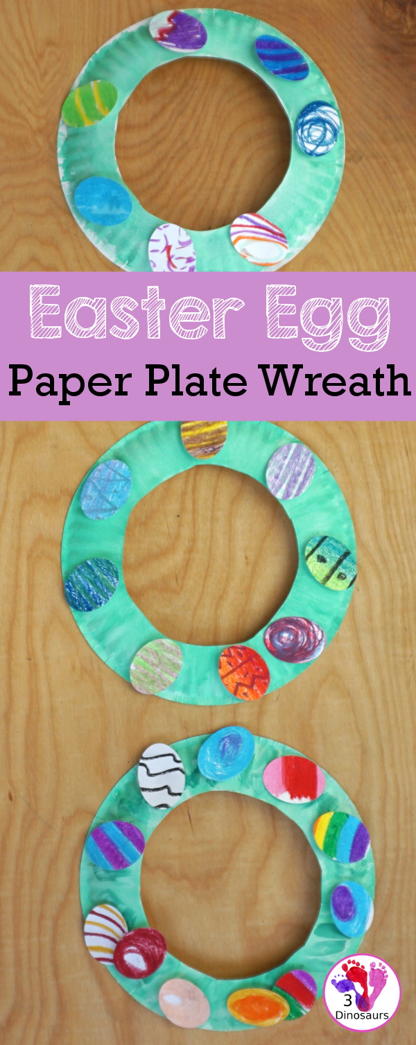 Easy to Make Easter Egg Wreath - a fun wreath for Easter that kids will just love to make - 3Dinosaurs.com