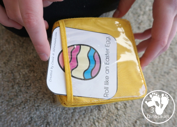 Free Easter Gross Motor Dice - with 6 fun movements for kids to get moving during Easter time with bunny eggs and more - 3Dinosaurs.com