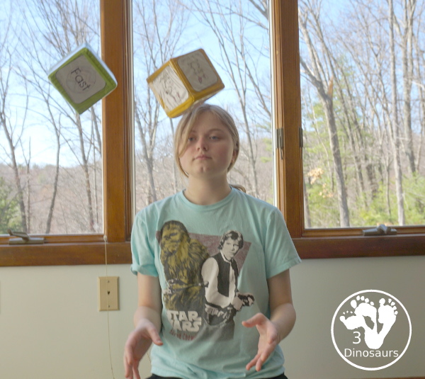 Free Easter Gross Motor Dice - with 6 fun movements for kids to get moving during Easter time with bunny eggs and more - 3Dinosaurs.com