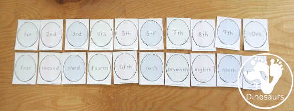 Free Easter Egg Ordinal Number - working on ordinal numbers from 1 to 10 for kids with matching cards and a worksheet - 3Dinosaurs.com