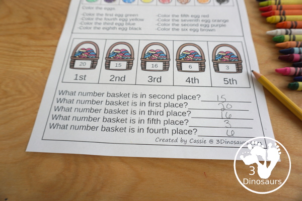 Free Easter Egg Ordinal Number - working on ordinal numbers from 1 to 10 for kids with matching cards and a worksheet - 3Dinosaurs.com