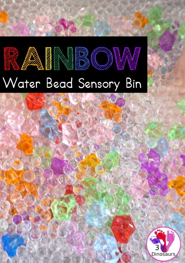 Rainbow Colors Water Bead Sensory Bin - a great sensory bin exploring colors through clear waterbeads a fun sensory play for kids to do. - 3Dinosaurs.com