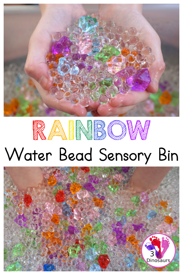 Rainbow Colors Water Bead Sensory Bin - a great sensory bin exploring colors through clear waterbeads a fun sensory play for kids to do. - 3Dinosaurs.com