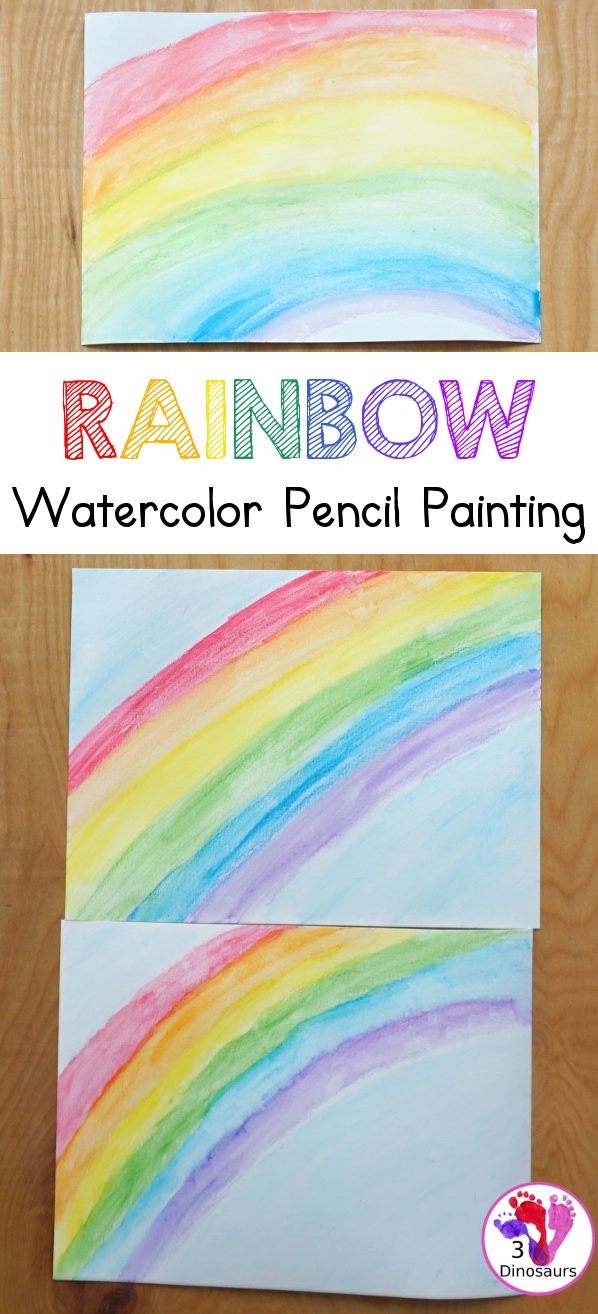 Rainbow Watercolor Pencil Painting - this is a great way to change up coloring and painting activities and watch how the pencil coloring mixes on the paper and makes a great watercolor painting  - 3Dinosaurs.com