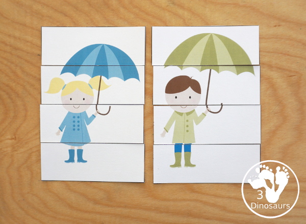 Free Spring printable - four piece puzzles for kids to build- 3Dinosaurs.com