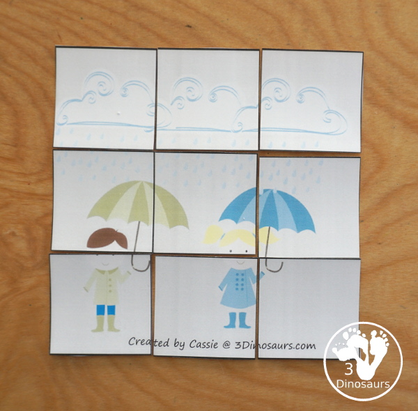 Free Spring Tot Pack Printable - nine piece puzzle with spring themes for kids to work on matching - 3Dinosaurs.com