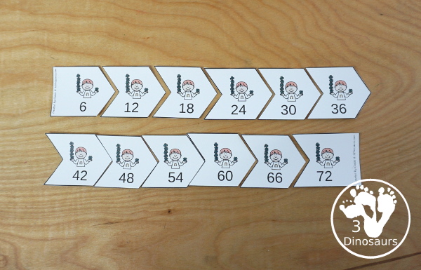 Free St Patrick's Day Skip Counting 6 Puzzles - A fun arrow puzzles for kids to put all numbers in order skip counting by six with pictures - 3Dinosaurs.com