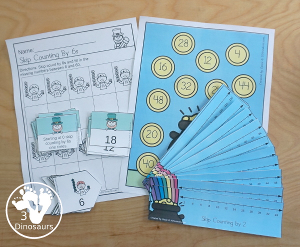 St Patrick’s Day Skip Counting Set - with worksheets, puzzles, skip counting mats, skip counting task cards, and skip counting number line bookmarks for 2 to 12 - 3Dinosaurs.com