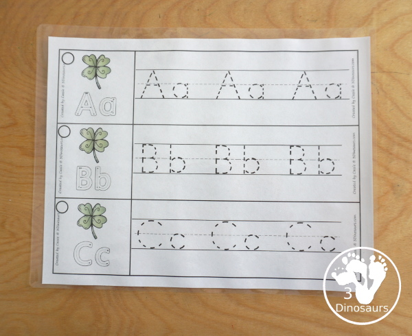Free St Patrick's Day Themed ABC Tracing Strips - ways to laminate the alphabet tracing strip - 3Dinosaurs.com