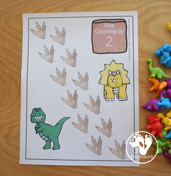 Free Dinosaur Skip Counting Mats - With 12 Skip Counting Mats with numbers from 1 to 12 with dinosaur footprints and dinosaur theme - 3Dinosaurs.com