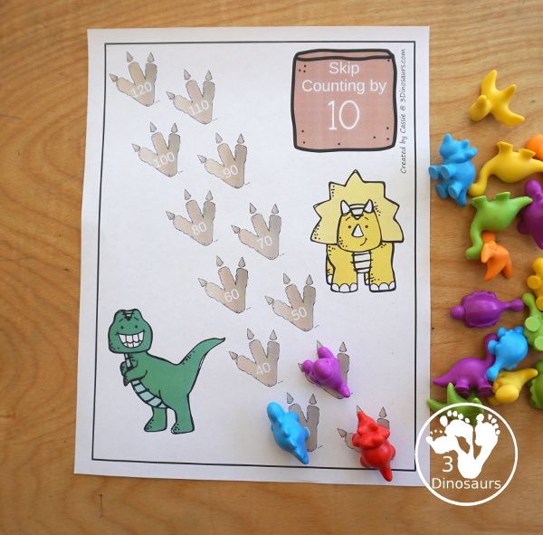 Free Dinosaur Skip Counting Mats - With 12 Skip Counting Mats with numbers from 1 to 12 with dinosaur footprints and dinosaur theme - 3Dinosaurs.com